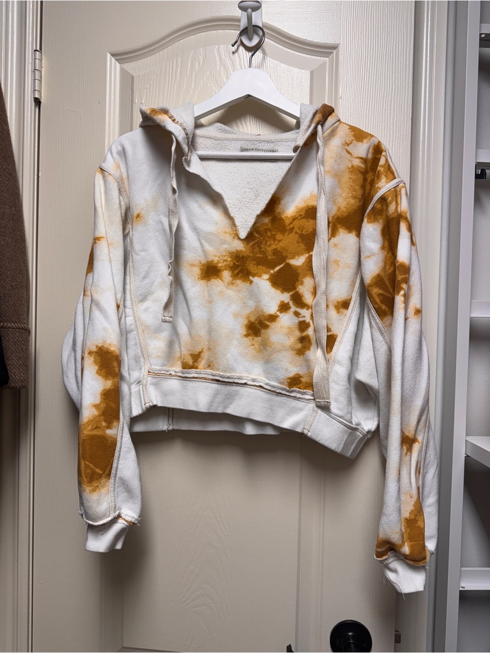 Urban Outfitters White & Mustard Tie-Dye Cropped Hoodie